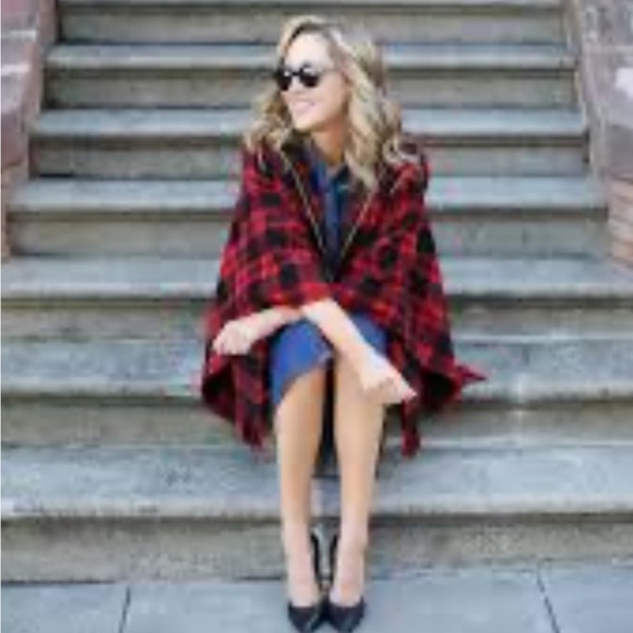 KATE SPADE NEW YORK Hooded Plaid Poncho Cape🖤♥️♠️ - Picture 3 of 8